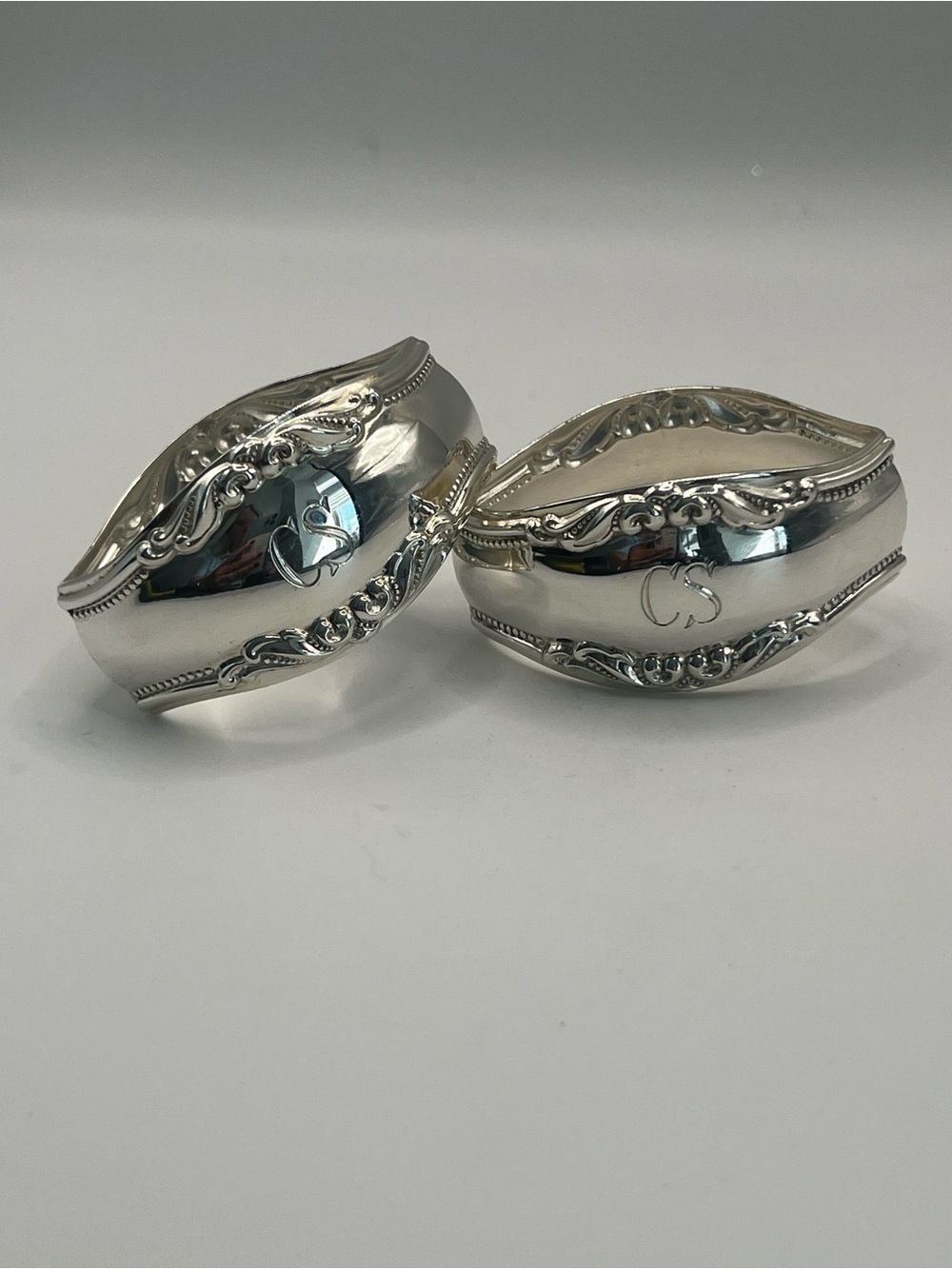 Pair German 925 Sterling Silver Napkin Rings Engraved CS – Ornate Hallmarked
